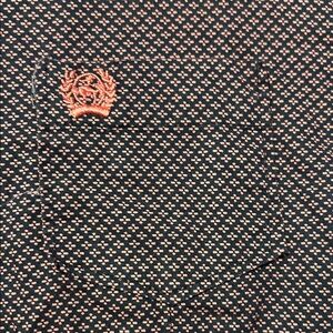 Women’s Long-Sleeve Cinch Button-Up Shirt - black and coral pattern.